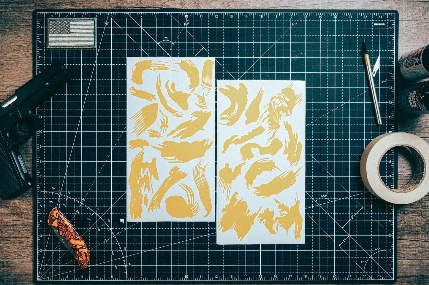 Rhodesian Brushstroke Camouflage High Heat Vinyl Stencil Kit - 2x 11"x6" Sheets Durable, Easy to Use, Avery Stencil Vinyl, Cerakote Stencil