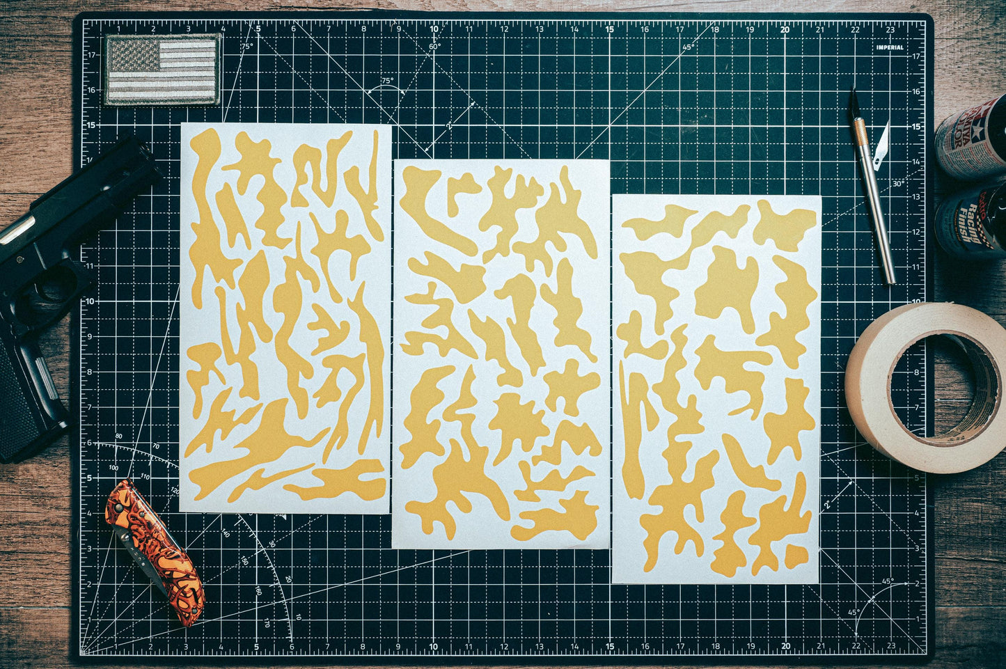 Urban Camo High Heat Vinyl Stencil Kit - 3x 11"x6" Sheets Durable, Easy, Heat Resistant, Avery Stencil Vinyl, Cerakote Stencil