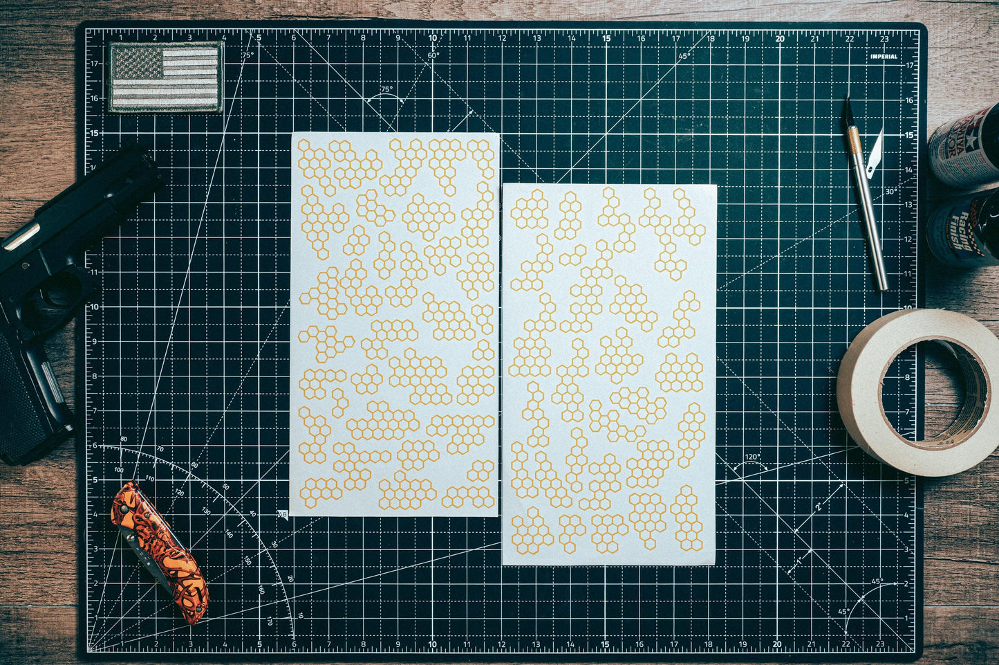 Hexagon Hex Camo High Heat Vinyl Stencil Kit - 2x 11"x6" Sheets Durable, Easy to Use, Avery Stencil Vinyl, Cerakote Stencil
