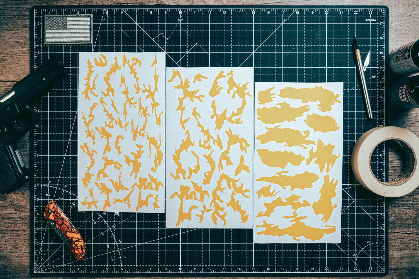 M81 Woodland Camo High Heat Vinyl Stencil Kit - 3x 11"x6" Sheets Durable, Easy, and Heat Resistant, Avery Stencil Vinyl, Cerakote Stencil