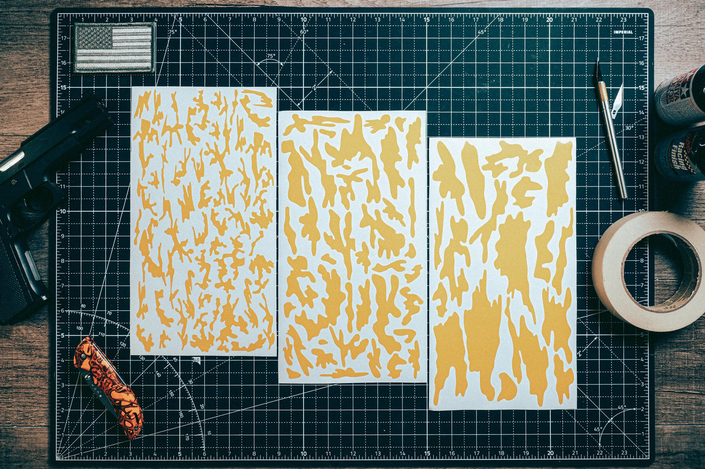 Multi Camo High Heat Vinyl Stencil Kit - 3x 11"x6" Sheets Durable, Easy to Use, and Heat Resistant, Avery Stencil Vinyl, Cerakote Stencil