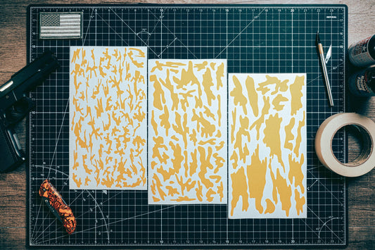 Multi Camo High Heat Vinyl Stencil Kit - 3x 11"x6" Sheets Durable, Easy to Use, and Heat Resistant, Avery Stencil Vinyl, Cerakote Stencil